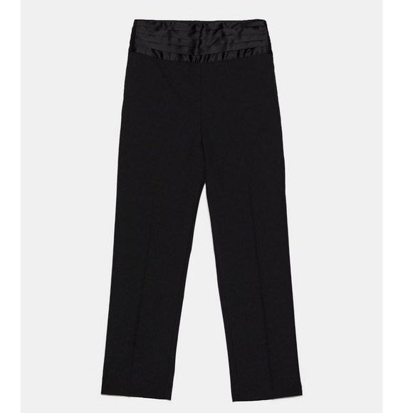 NWT Zara Size Small Black Tuxedo Pants With Contrasting Waist - Picture 5 of 6